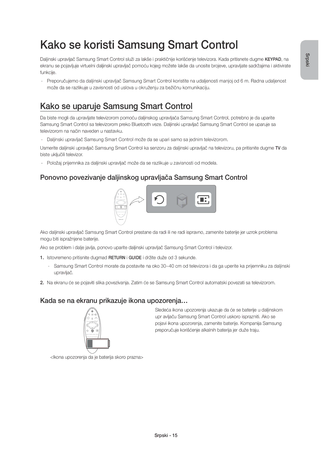 Samsung UE48HU7500TXXH, UE65HU7500LXXC manual Kako se koristi Samsung Smart Control, Kako se uparuje Samsung Smart Control 