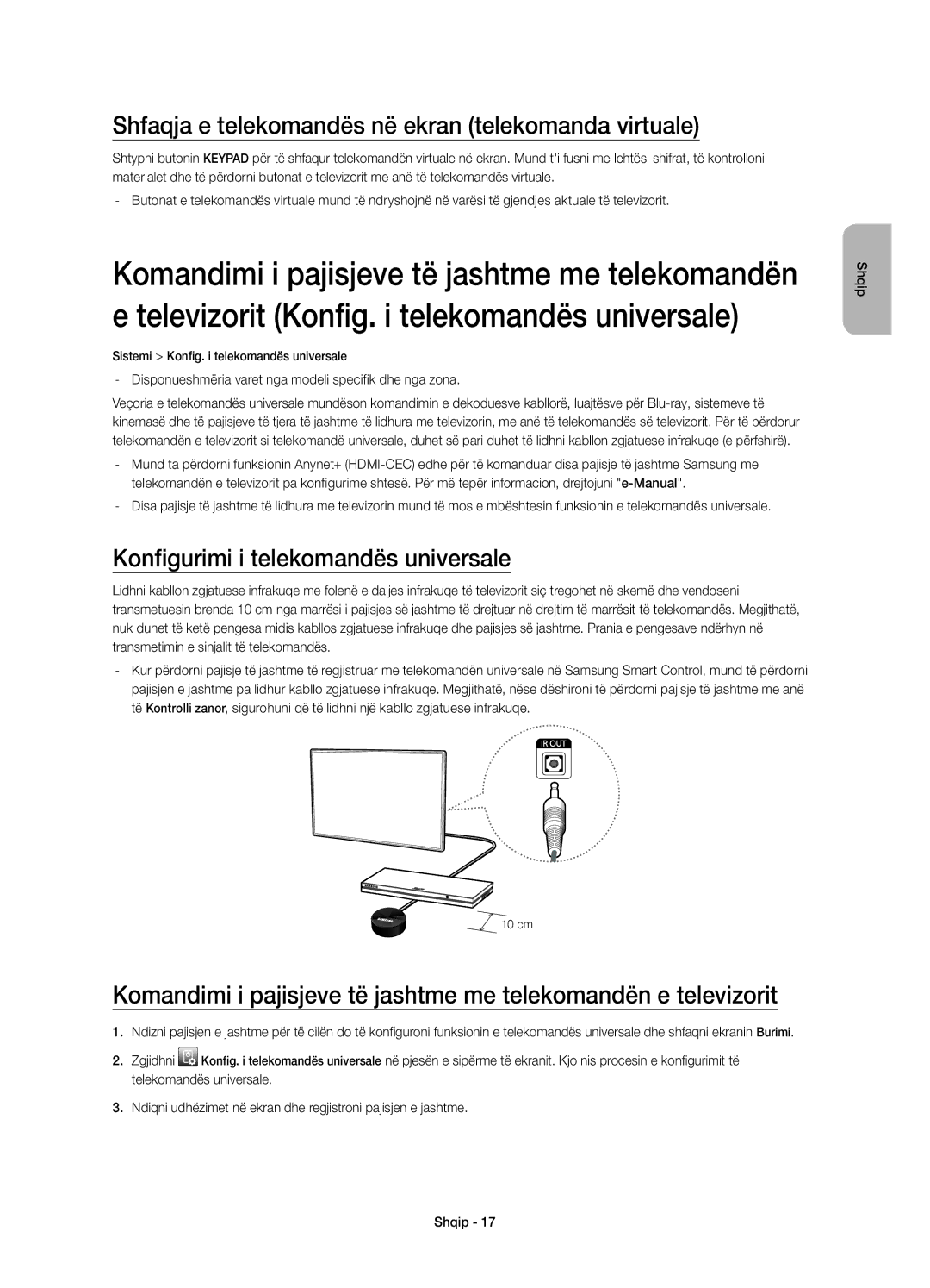 Samsung UE55HU7500TXXU manual Shfaqja e telekomandës në ekran telekomanda virtuale, Konfigurimi i telekomandës universale 