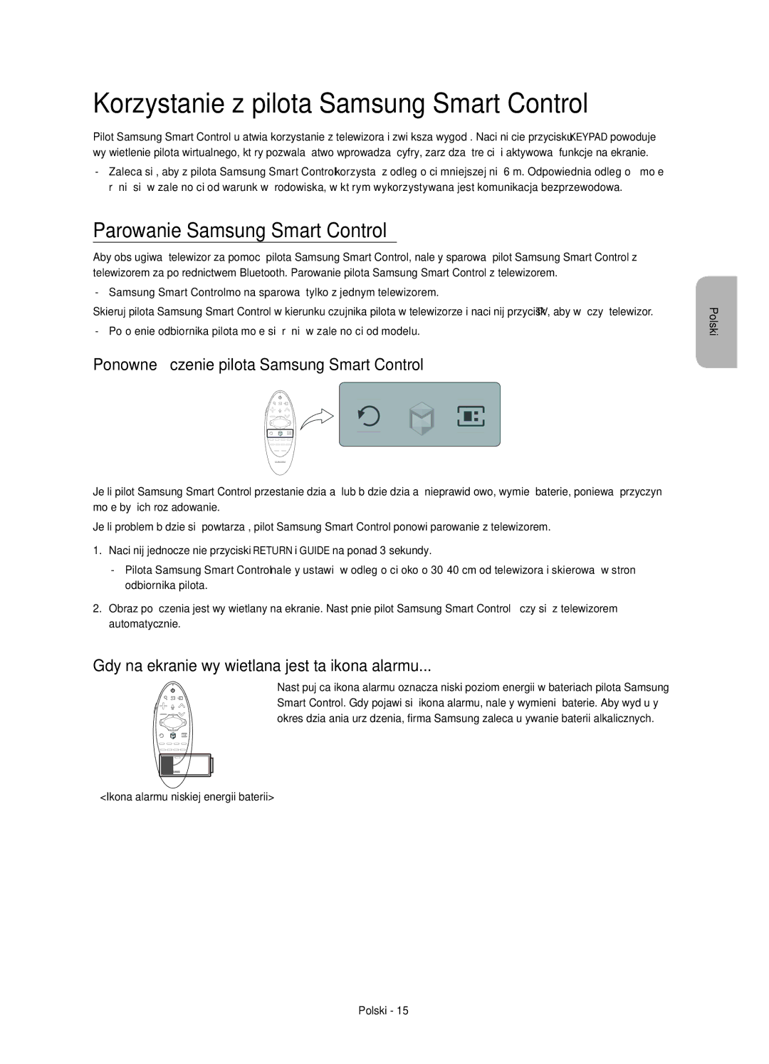 Samsung UE48HU7500TXXH, UE65HU7500LXXC manual Korzystanie z pilota Samsung Smart Control, Parowanie Samsung Smart Control 