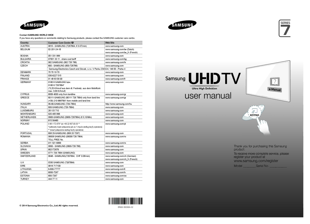 Samsung UE65HU7500LXZF, UE65HU7500LXXC, UE48HU7500LXXC, UE55HU7500LXXC, UE75HU7500LXXC manual Ultra High Definition 