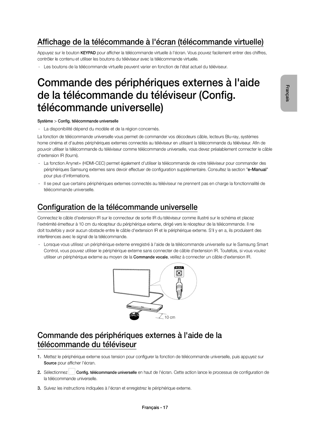 Samsung UE65HU7500LXZF, UE65HU7500LXXC, UE48HU7500LXXC manual Affichage de la télécommande à lécran télécommande virtuelle 