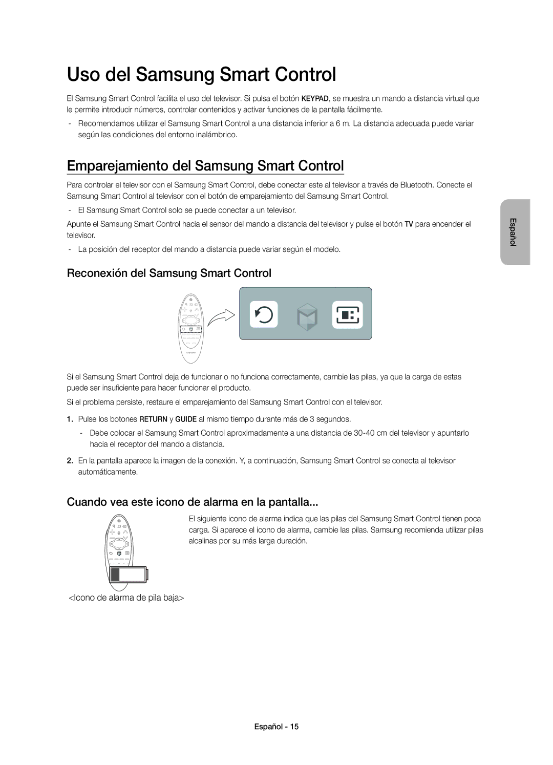 Samsung UE55HU7500LXXC, UE65HU7500LXXC manual Uso del Samsung Smart Control, Emparejamiento del Samsung Smart Control 