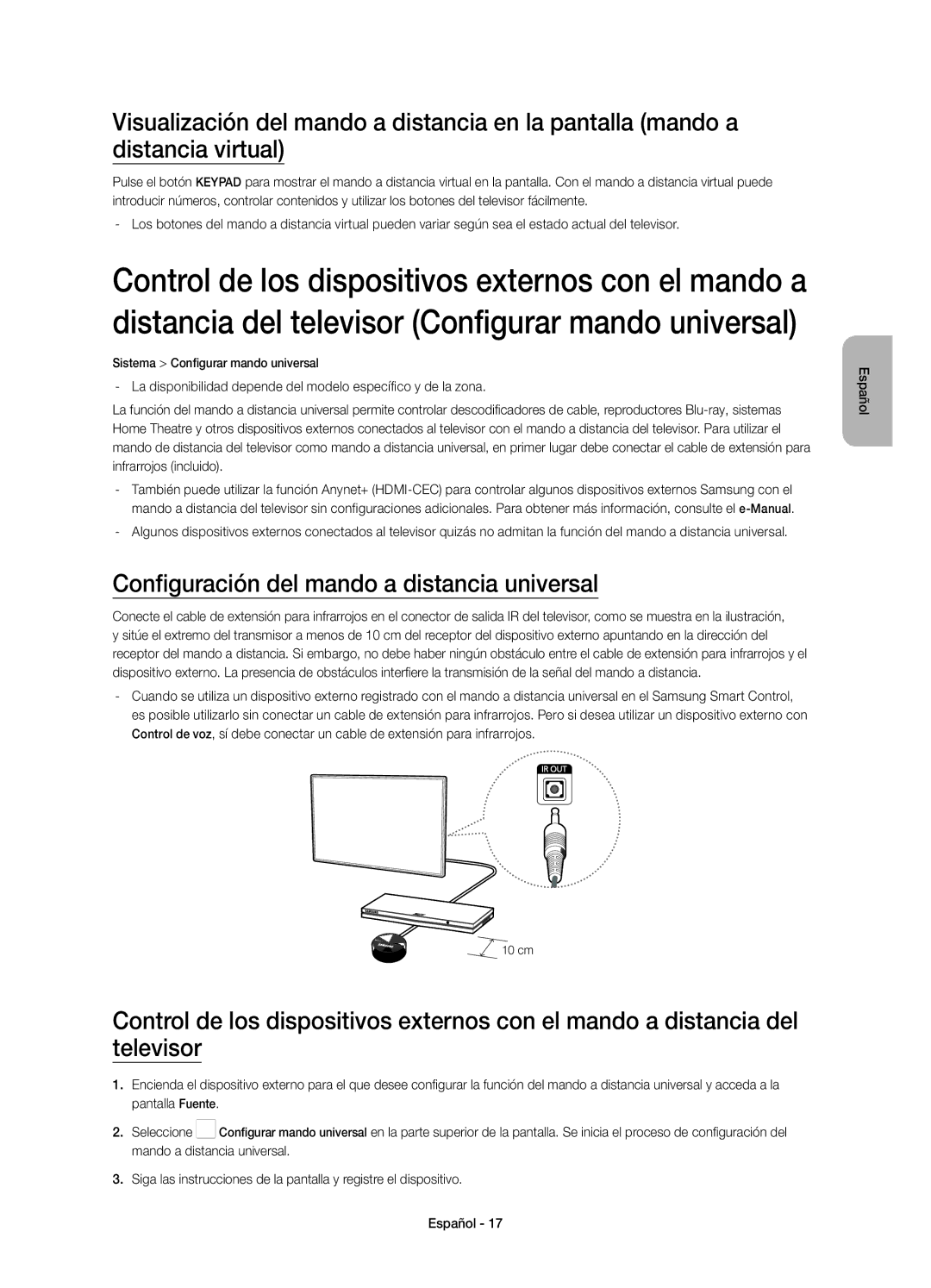 Samsung UE65HU7500LXXC, UE65HU7500LXZF, UE48HU7500LXXC, UE55HU7500LXXC manual Configuración del mando a distancia universal 