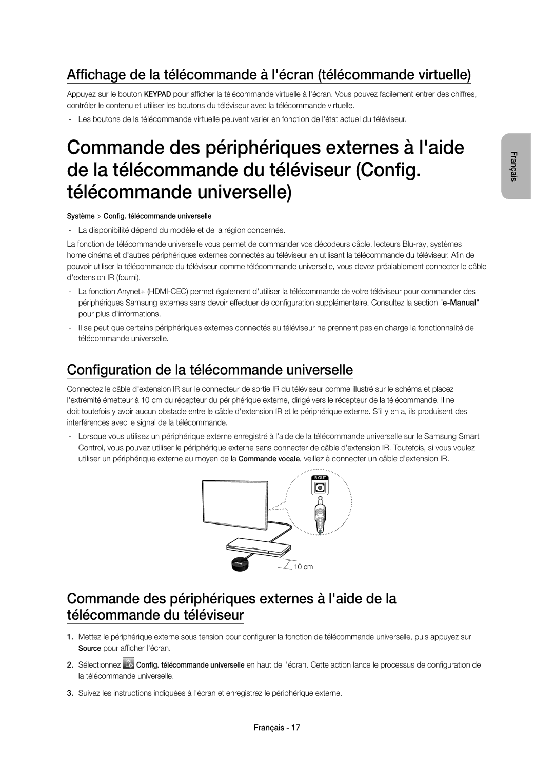 Samsung UE48HU7500LXZF, UE65HU7500LXZF, UE75HU7500LXZF manual Affichage de la télécommande à lécran télécommande virtuelle 