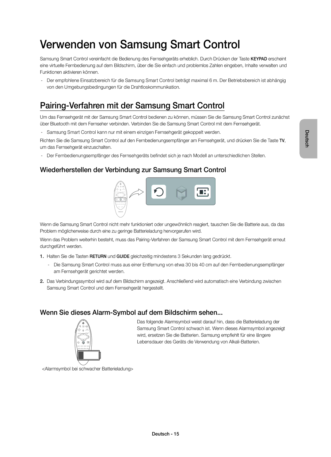 Samsung UE55HU7500LXZF manual Verwenden von Samsung Smart Control, Pairing-Verfahren mit der Samsung Smart Control 