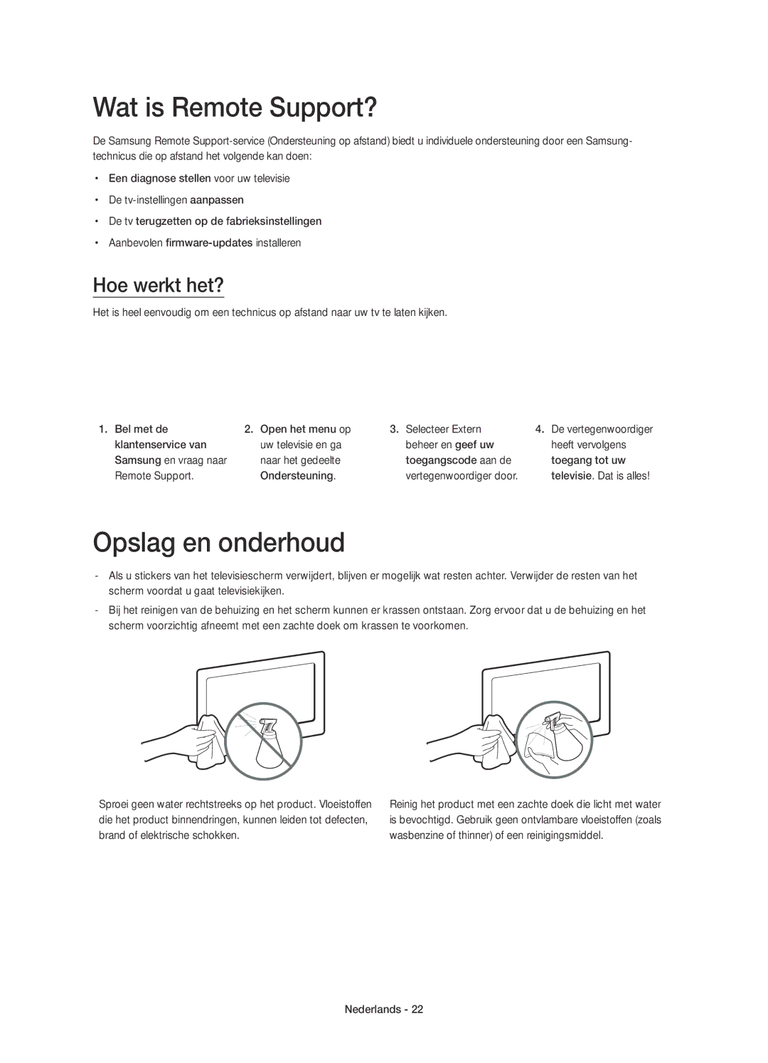 Samsung UE75HU7500LXZF, UE65HU7500LXZF, UE48HU7500LXZF manual Wat is Remote Support?, Opslag en onderhoud, Hoe werkt het? 