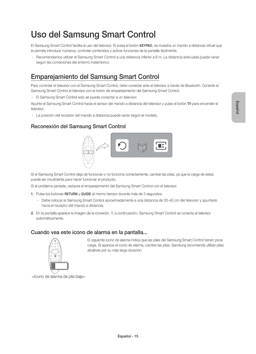 Samsung UE55HU8200LXXC, UE65HU8200LXXC manual Uso del Samsung Smart Control, Emparejamiento del Samsung Smart Control 