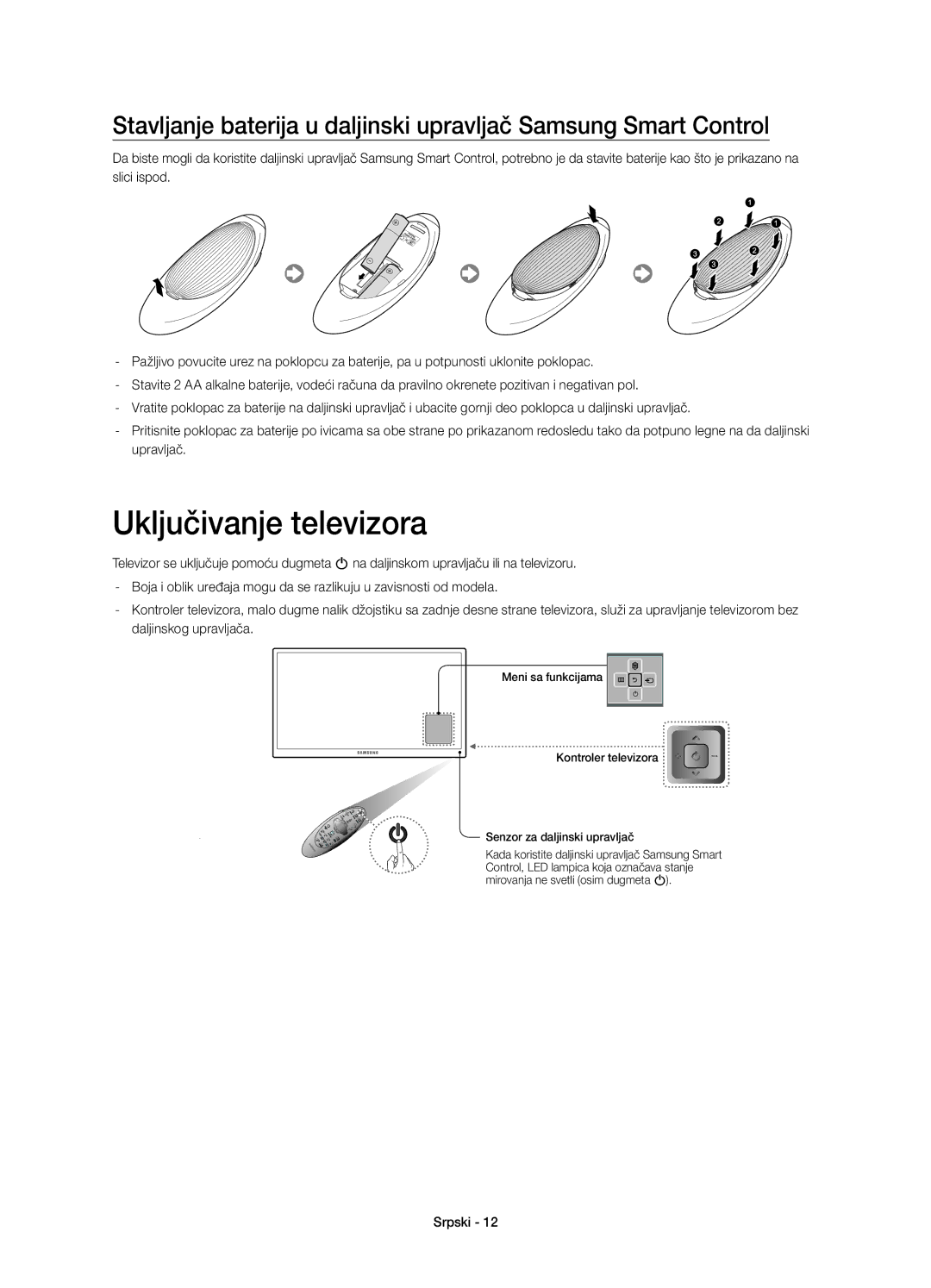 Samsung UE65HU8200LXZF, UE55HU8200LXZF, UE65HU8200LXXC, UE55HU8200LXXC, UE65HU8200TXXH, UE55HU8200TXXH Uključivanje televizora 