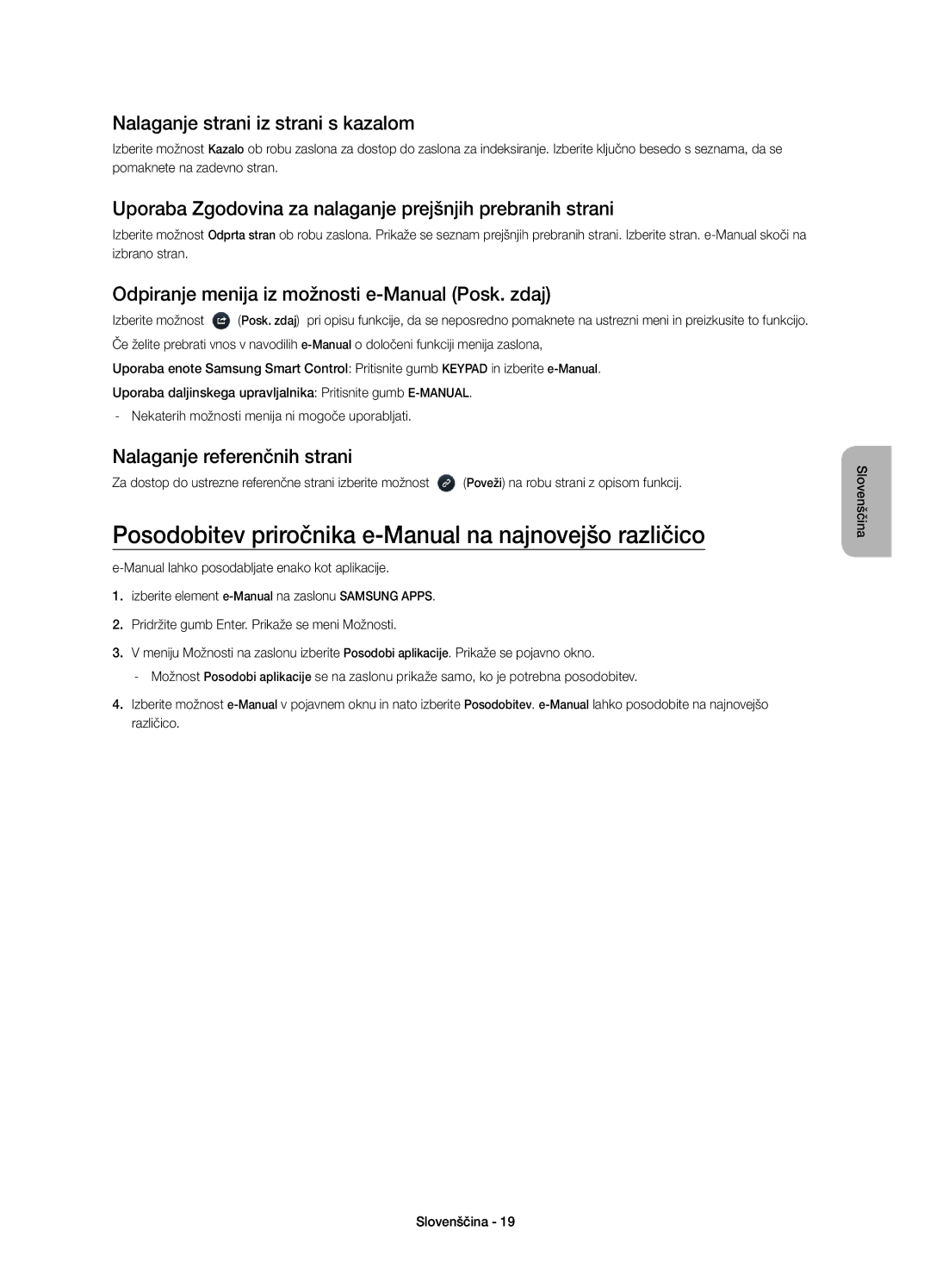 Samsung UE65HU8200LXXH manual Posodobitev priročnika e-Manual na najnovejšo različico, Nalaganje strani iz strani s kazalom 