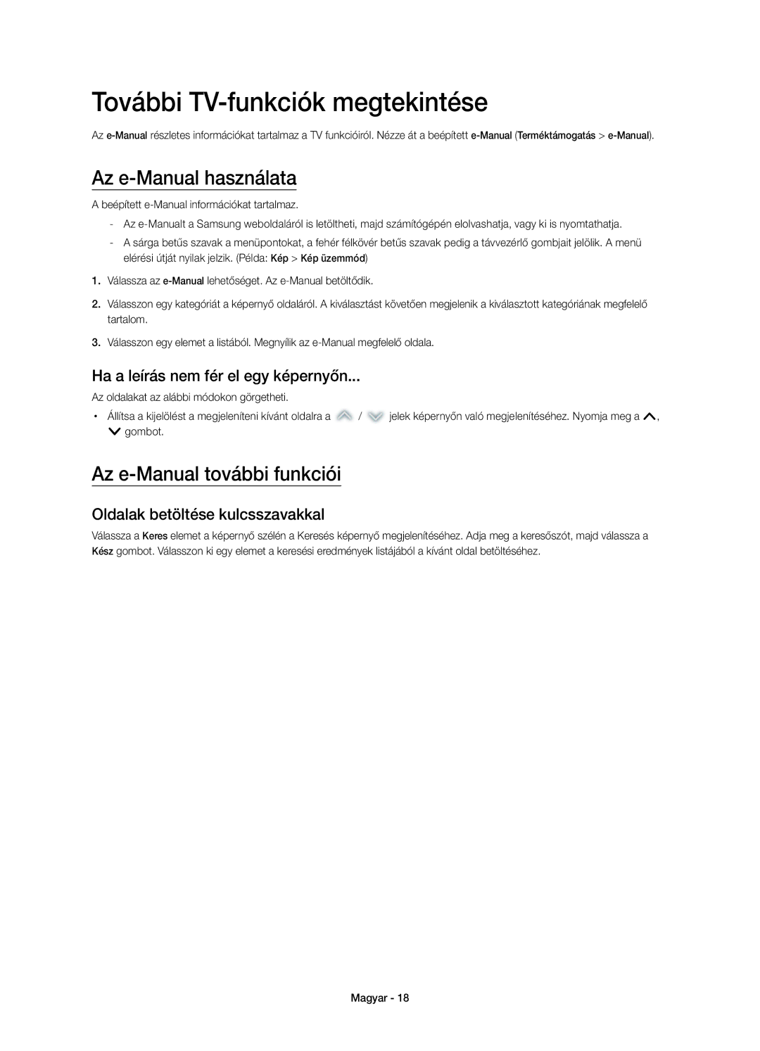 Samsung UE55HU8200LXXH manual További TV-funkciók megtekintése, Az e-Manual használata, Az e-Manual további funkciói 