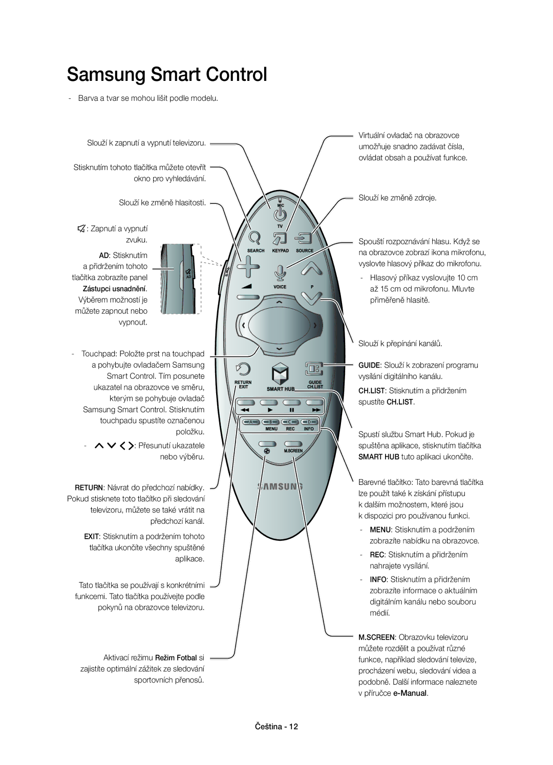 Samsung UE65HU8500LXXH manual Slouží ke změně hlasitosti ¢ Zapnutí a vypnutí zvuku, Slouží ke změně zdroje, Položku 