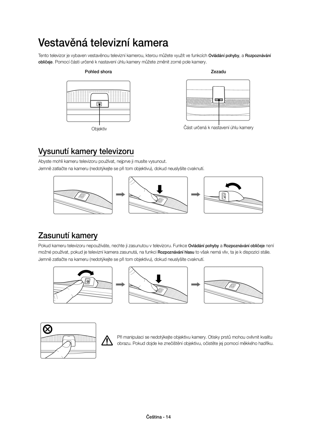 Samsung UE55HU8500LXXH, UE65HU8500LXXH manual Vestavěná televizní kamera, Vysunutí kamery televizoru, Zasunutí kamery 