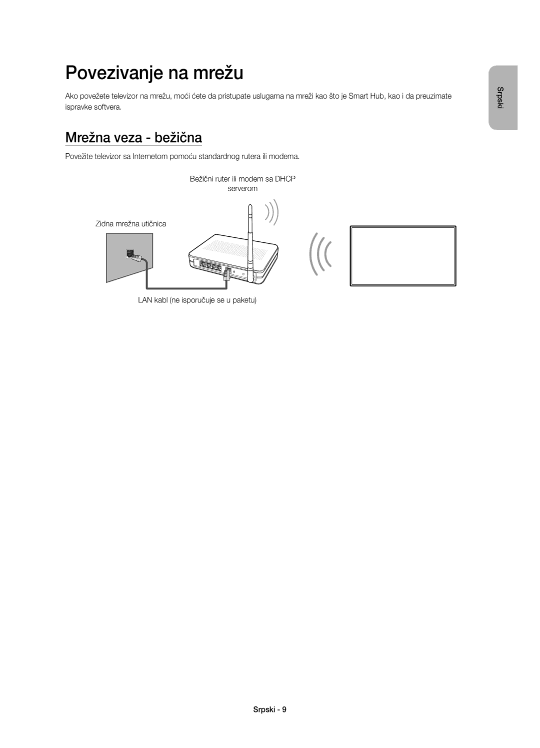 Samsung UE55HU8500TXXH, UE65HU8500LXXH, UE55HU8500LXXC, UE55HU8500LXXH manual Povezivanje na mrežu, Mrežna veza bežična 