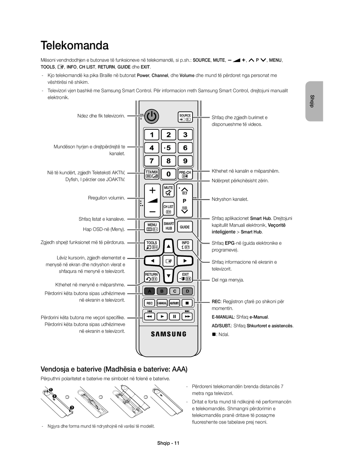 Samsung UE55HU8500TXXU, UE65HU8500LXXH, UE55HU8500LXXC, UE55HU8500LXXH, UE65HU8500LXXC, UE65HU8500TXXU manual Telekomanda 