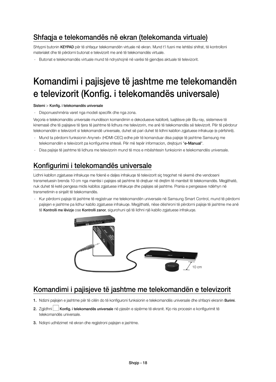 Samsung UE55HU8500LXZF manual Shfaqja e telekomandës në ekran telekomanda virtuale, Konfigurimi i telekomandës universale 