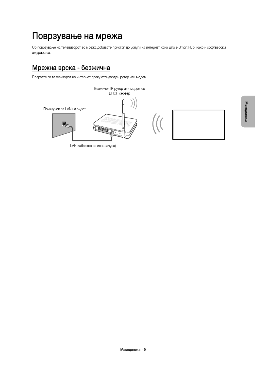 Samsung UE55HU8500TXXH, UE65HU8500LXXH, UE55HU8500LXXC, UE55HU8500LXXH manual Поврзување на мрежа, Мрежна врска безжична 