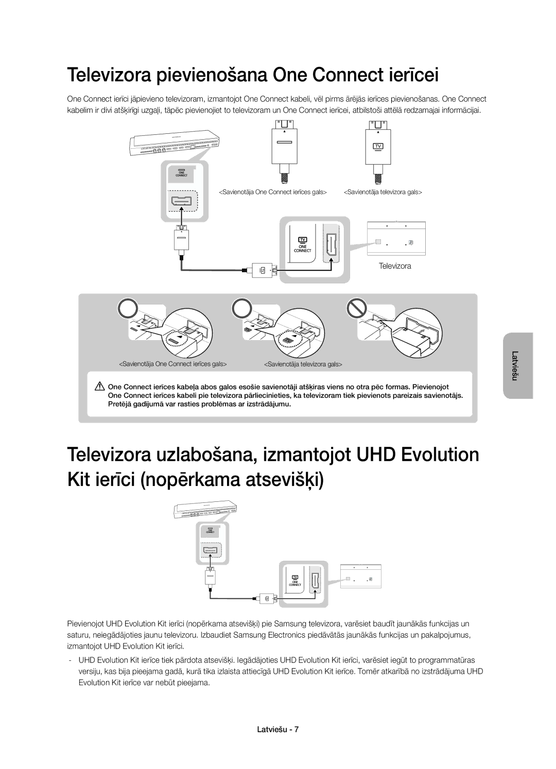 Samsung UE55HU8500LXXN, UE65HU8500LXXH, UE55HU8500LXXC, UE55HU8500LXXH manual Televizora pievienošana One Connect ierīcei 