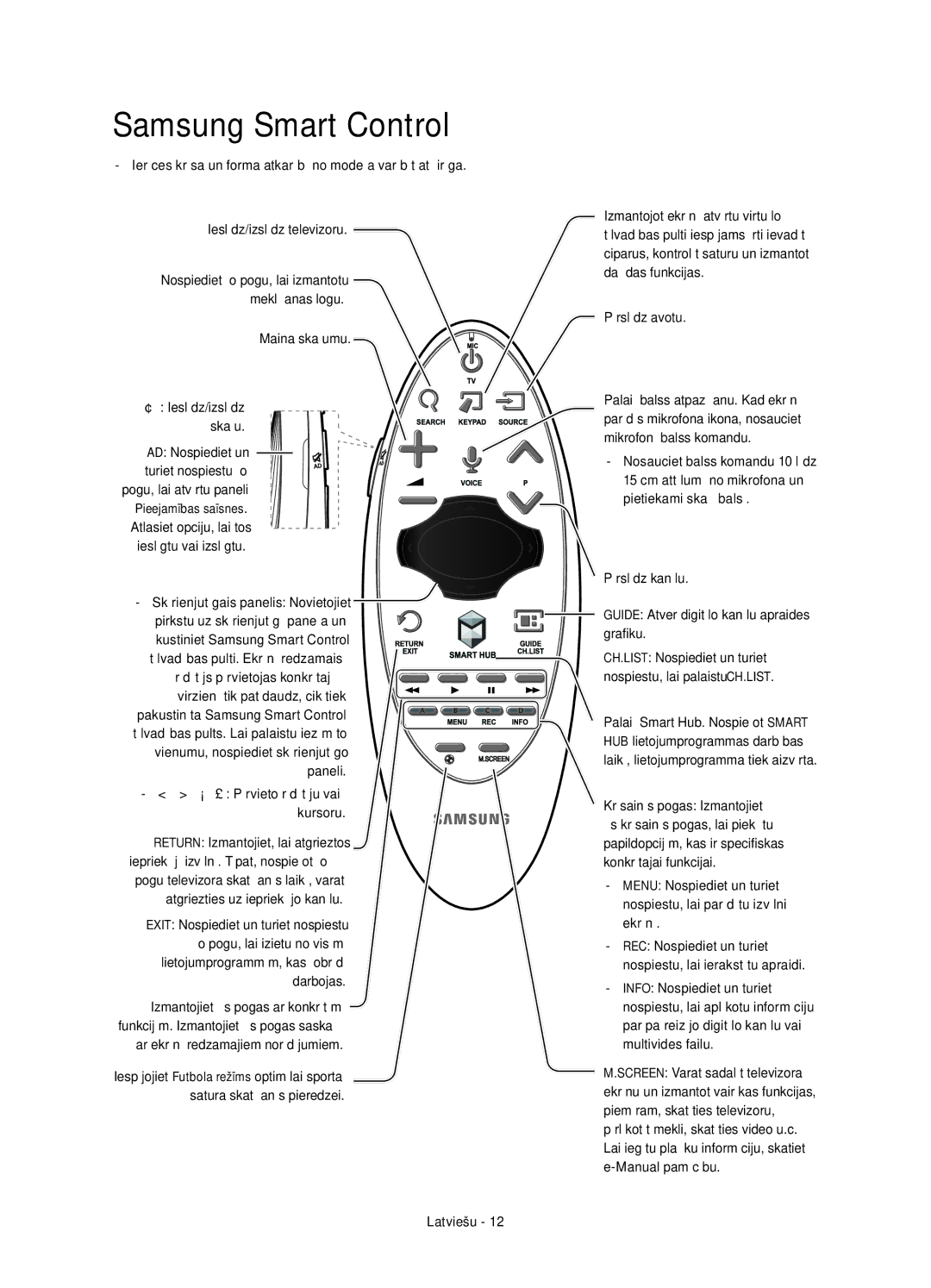 Samsung UE65HU8500LXXH, UE55HU8500LXXC manual Maina skaļumu ¢ Ieslēdz/izslēdz skaņu, Skārienjutīgais panelis Novietojiet 