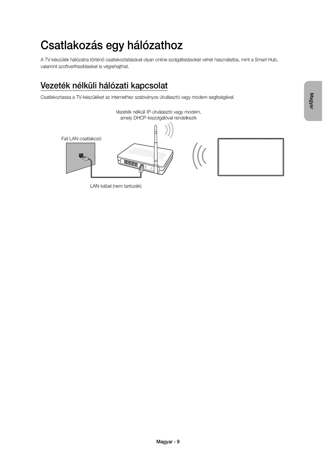 Samsung UE55HU8500TXXH, UE65HU8500LXXH, UE55HU8500LXXC manual Csatlakozás egy hálózathoz, Vezeték nélküli hálózati kapcsolat 