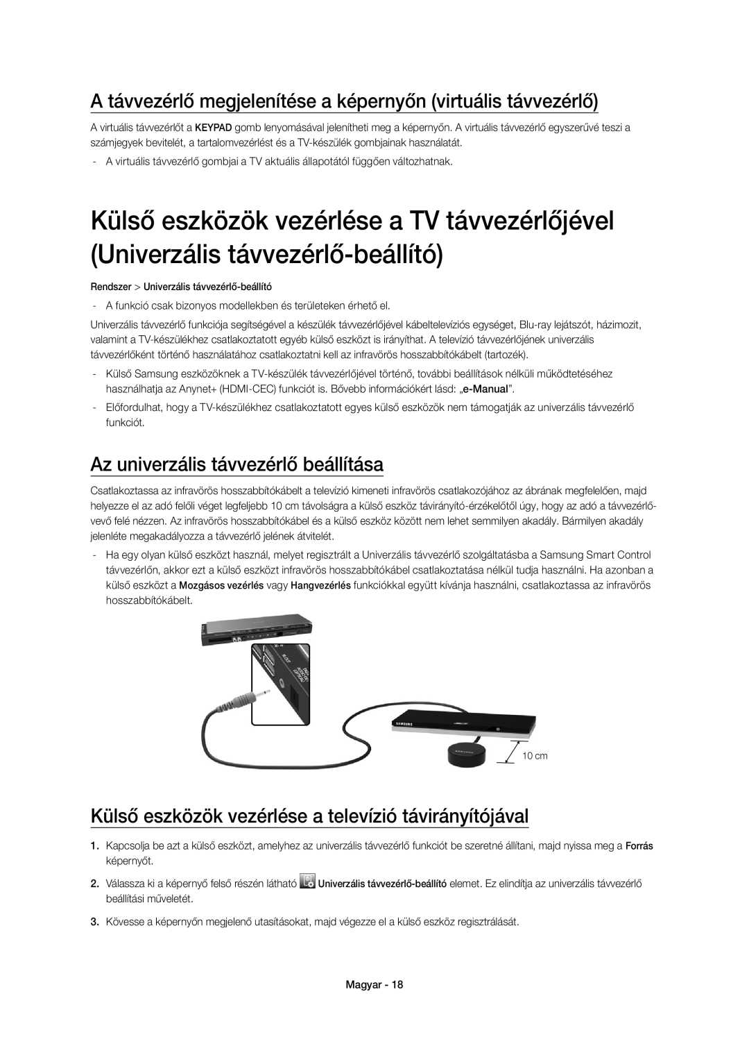 Samsung UE55HU8500LXZF Távvezérlő megjelenítése a képernyőn virtuális távvezérlő, Az univerzális távvezérlő beállítása 