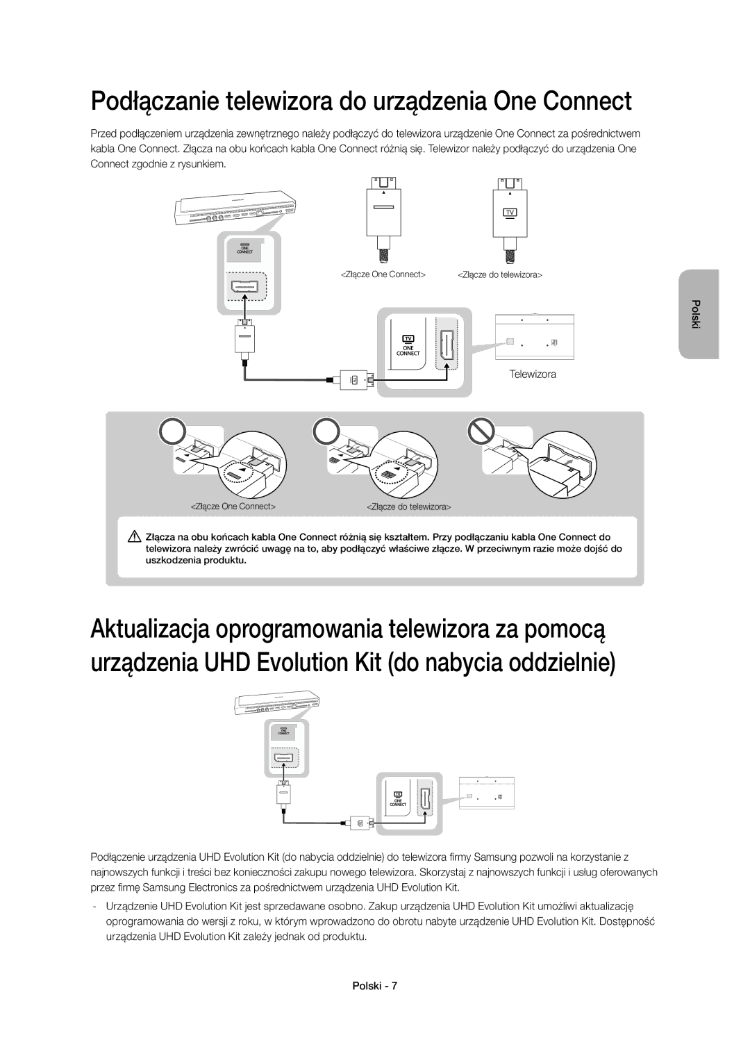 Samsung UE55HU8500LXXN, UE65HU8500LXXH, UE55HU8500LXXC manual Podłączanie telewizora do urządzenia One Connect, Telewizora 