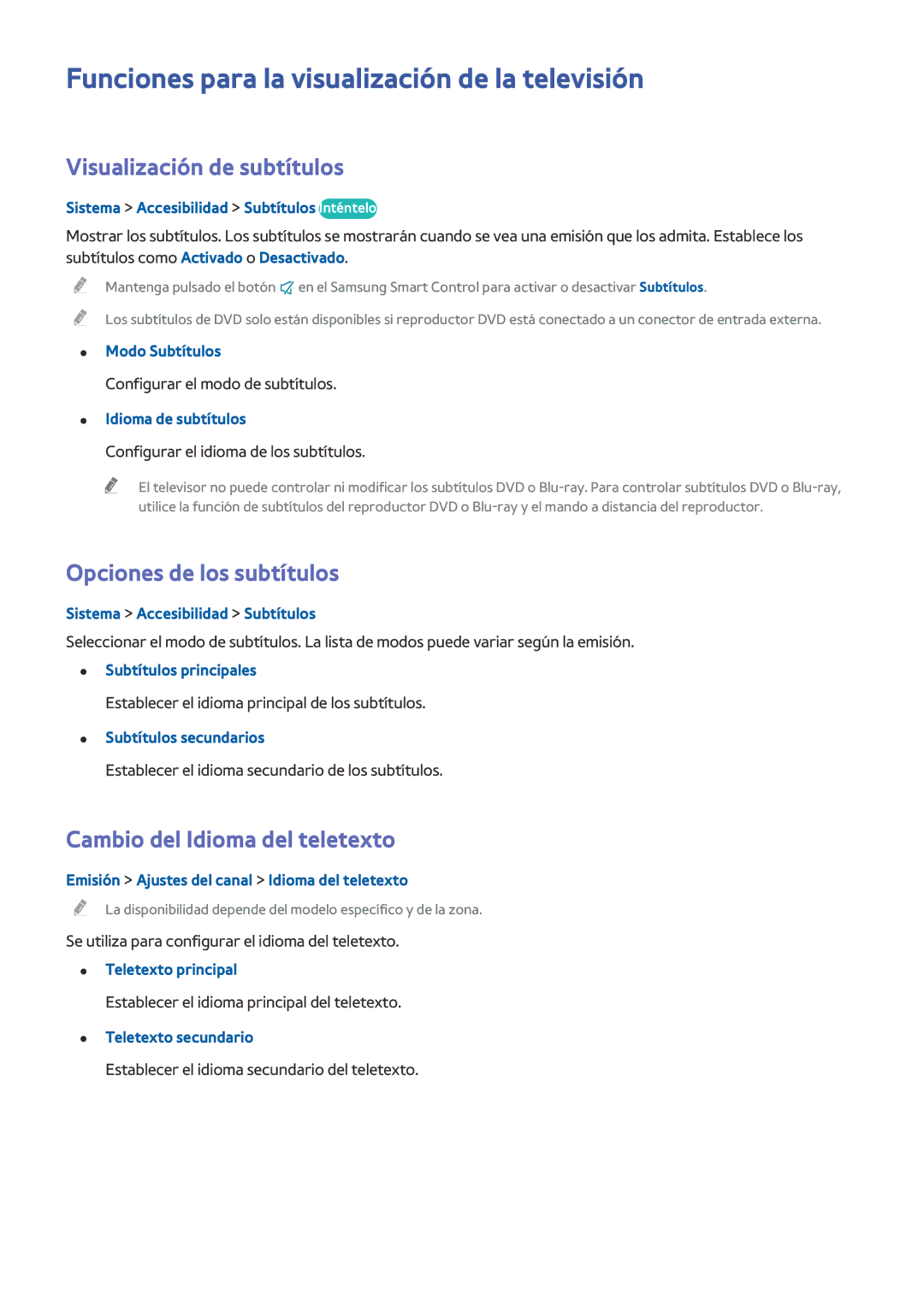 Samsung UE65HU8500ZXZT, UE65HU8500LXXH manual Funciones para la visualización de la televisión, Visualización de subtítulos 