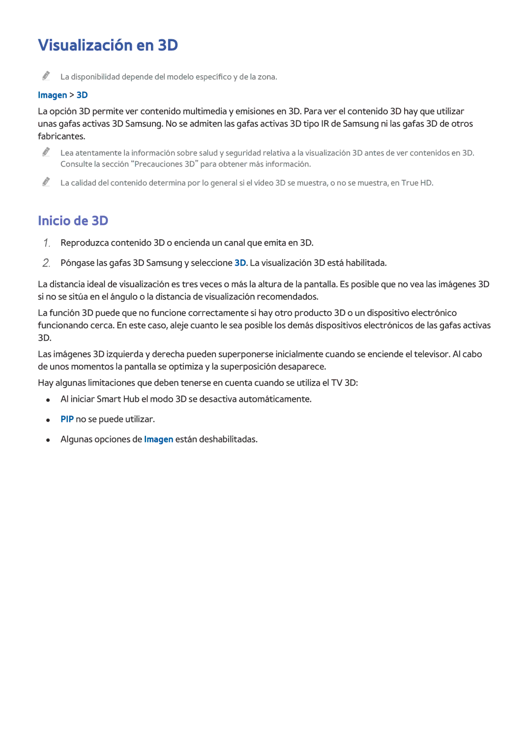 Samsung UE78HU8500LXXH, UE65HU8500LXXH, UE55HU8500LXXC, UE55HU8500LXXH manual Visualización en 3D, Inicio de 3D, Imagen 3D 