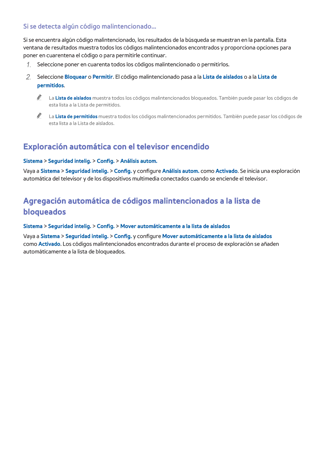 Samsung UE65HU8500LXXH manual Exploración automática con el televisor encendido, Si se detecta algún código malintencionado 
