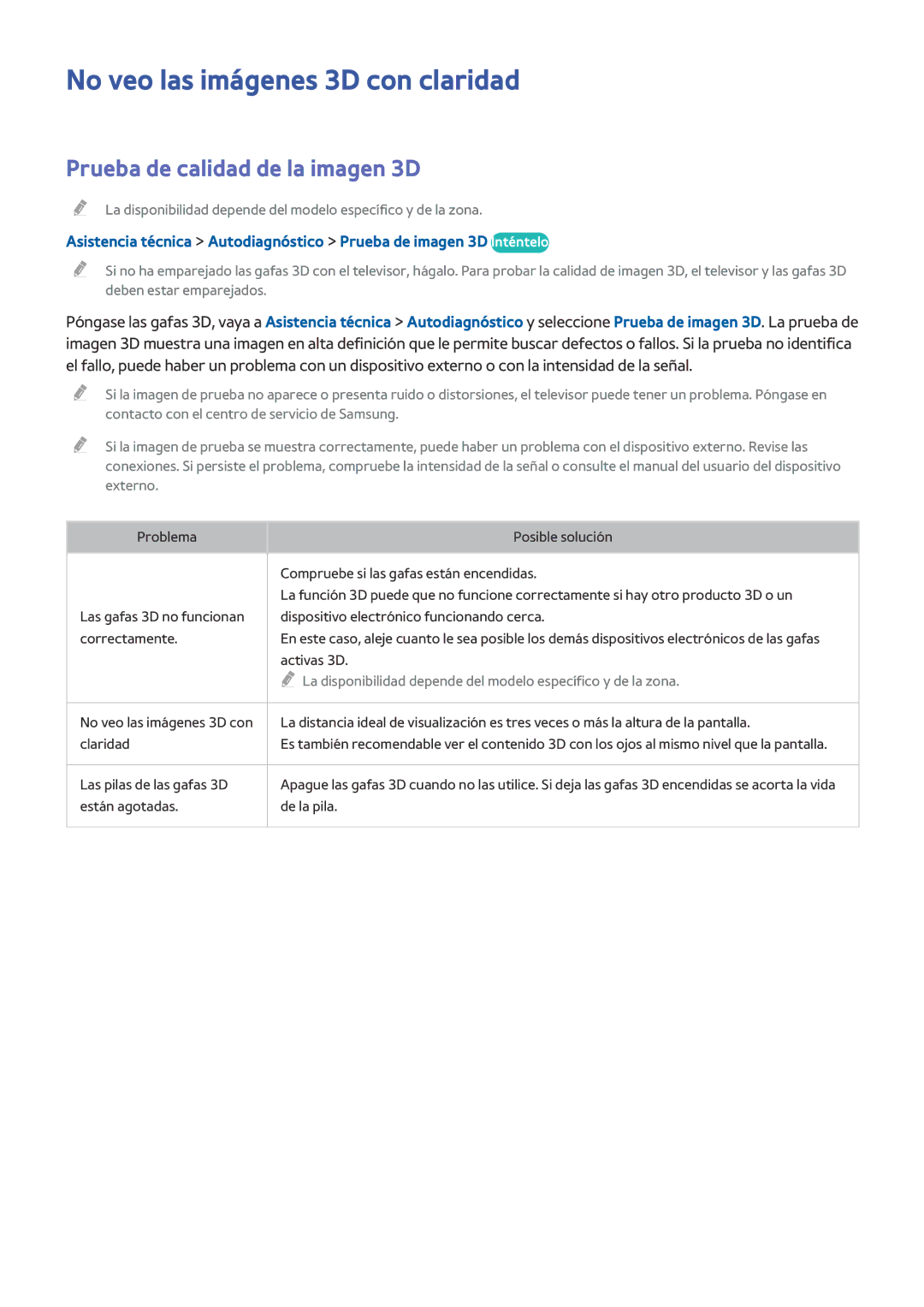 Samsung UE55HU8500LXXH, UE65HU8500LXXH manual No veo las imágenes 3D con claridad, Prueba de calidad de la imagen 3D 
