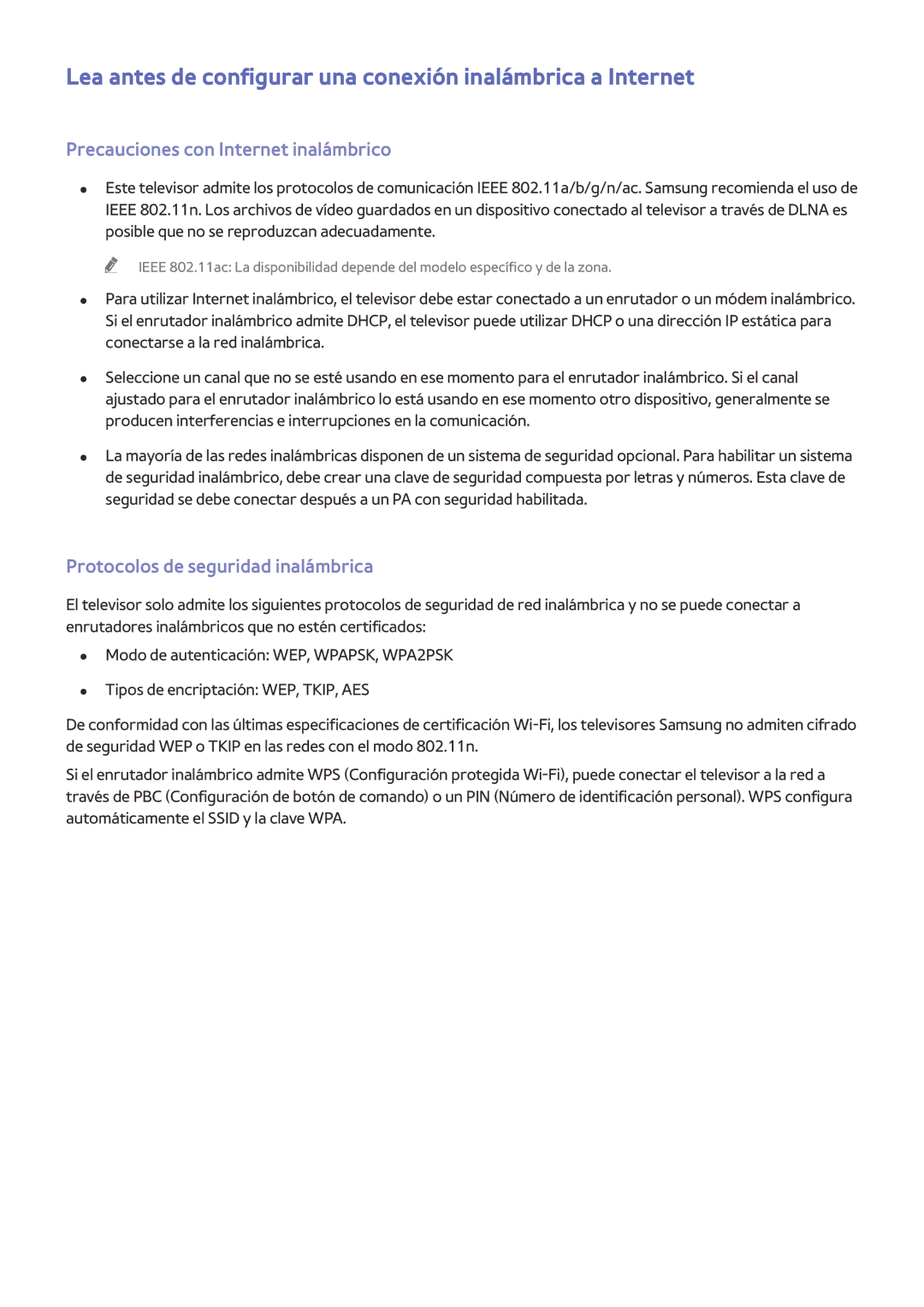 Samsung UE78HU8500LXXC Lea antes de configurar una conexión inalámbrica a Internet, Precauciones con Internet inalámbrico 