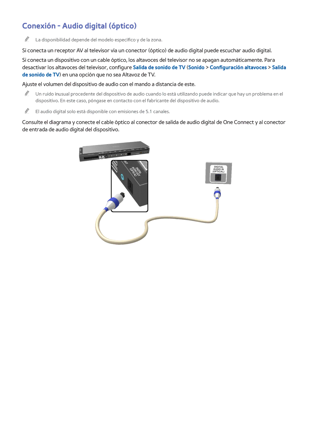 Samsung UE55HU8500TXXH, UE65HU8500LXXH, UE55HU8500LXXC, UE78HU8500LXXH, UE55HU8500LXXH manual Conexión Audio digital óptico 