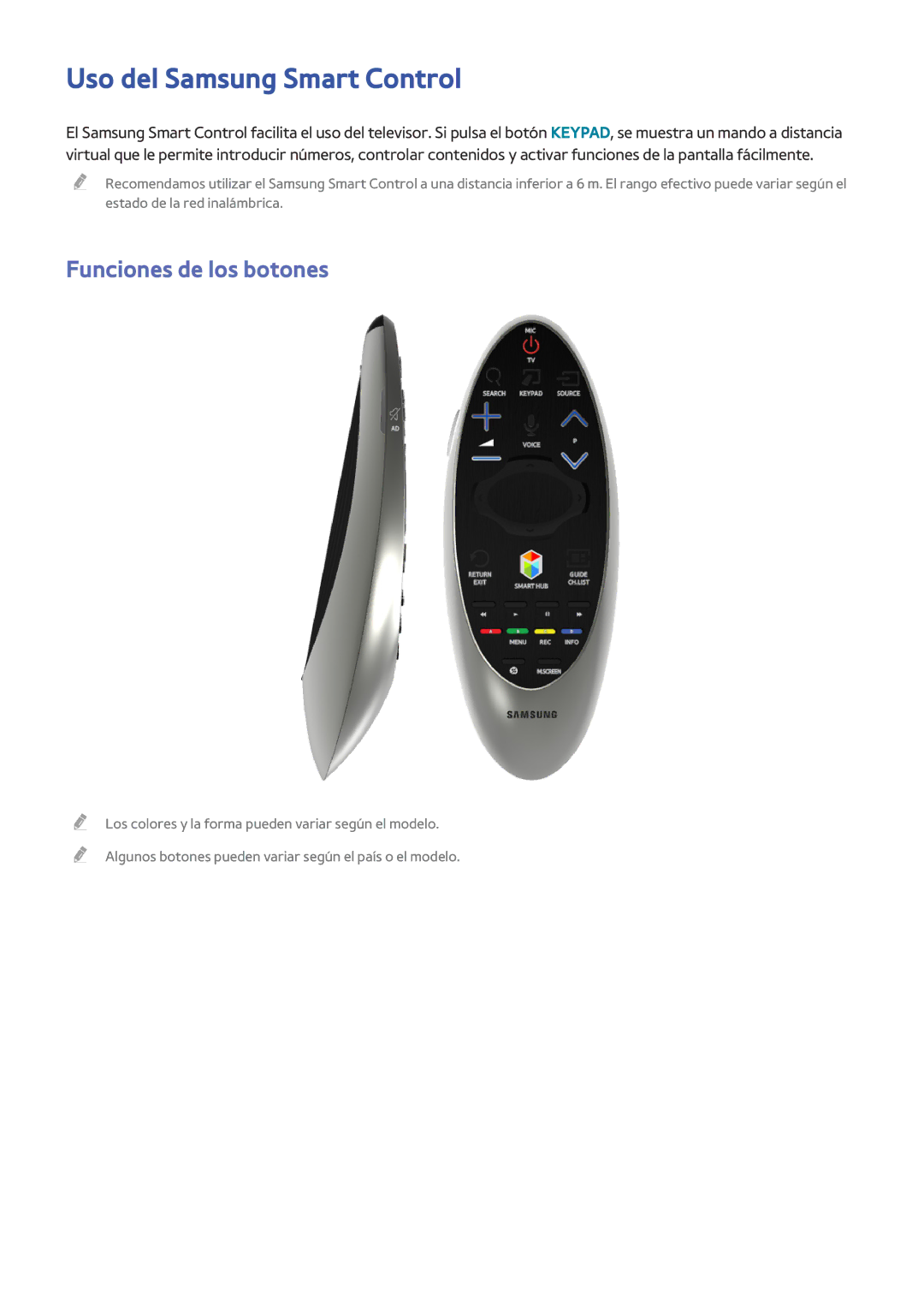 Samsung UE55HU8500LXXH, UE65HU8500LXXH, UE55HU8500LXXC manual Uso del Samsung Smart Control, Funciones de los botones 