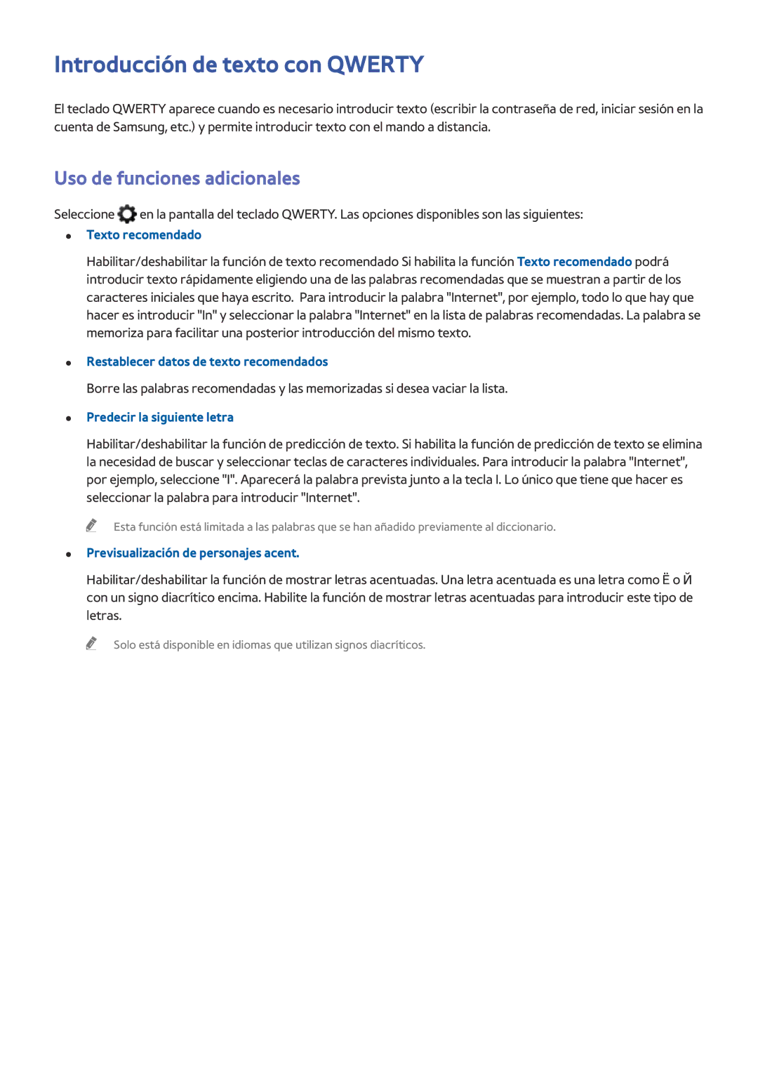 Samsung UE55HU8500LXXC, UE65HU8500LXXH, UE78HU8500LXXH manual Introducción de texto con Qwerty, Uso de funciones adicionales 