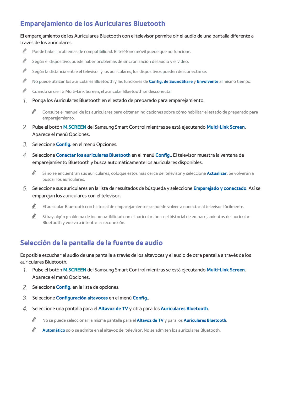 Samsung UE65HU8500LXXC manual Emparejamiento de los Auriculares Bluetooth, Selección de la pantalla de la fuente de audio 