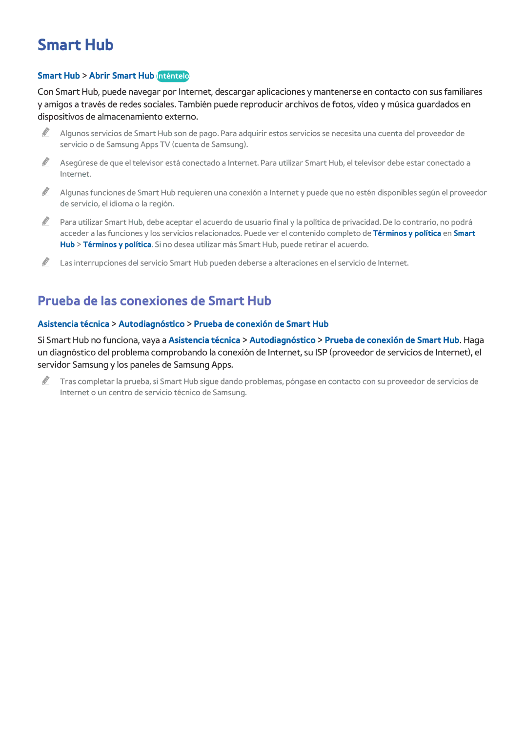 Samsung UE65HU8500ZXZT, UE65HU8500LXXH manual Prueba de las conexiones de Smart Hub, Smart Hub Abrir Smart Hub Inténtelo 