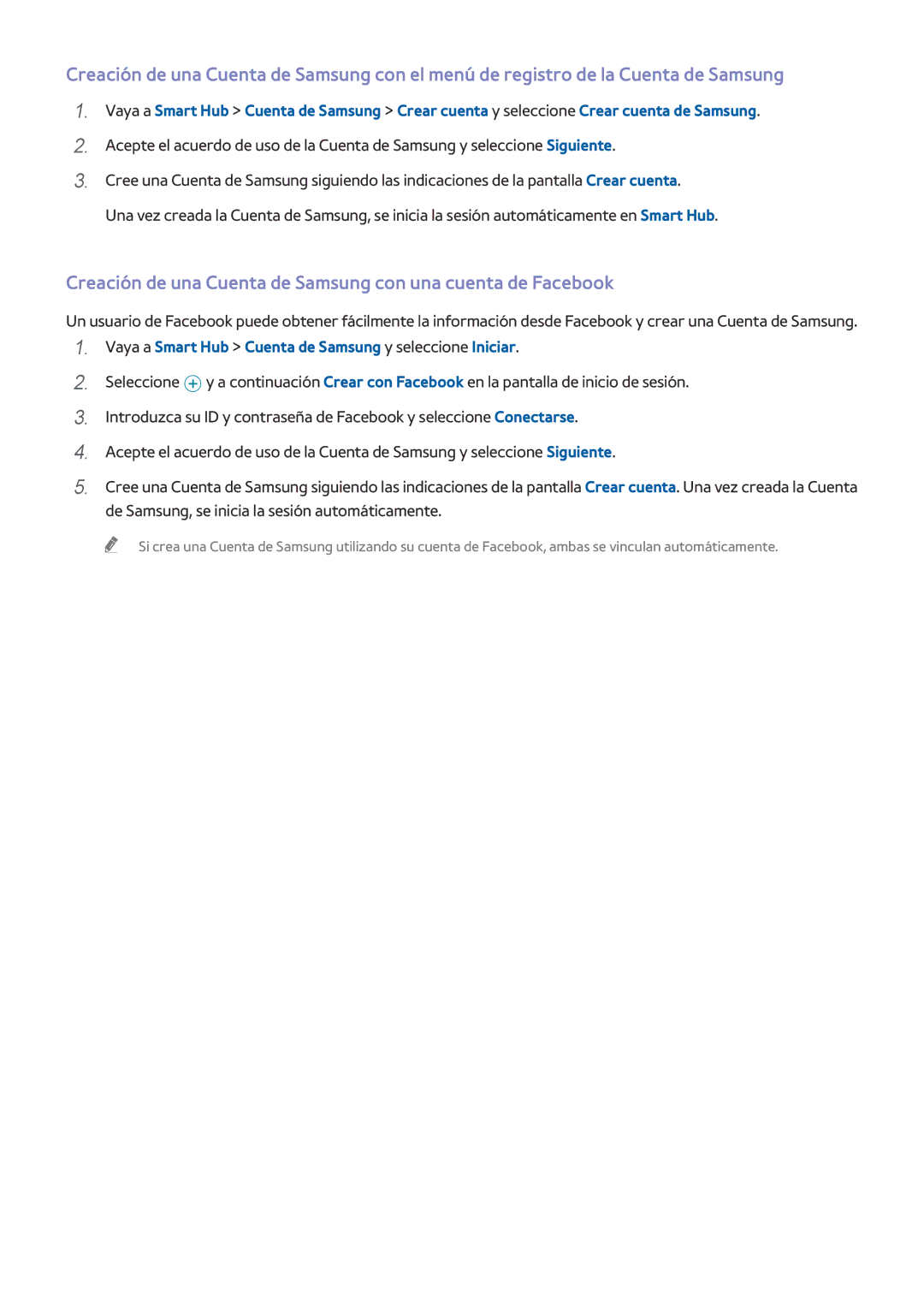 Samsung UE65HU8500LXXH, UE55HU8500LXXC, UE78HU8500LXXH manual Creación de una Cuenta de Samsung con una cuenta de Facebook 