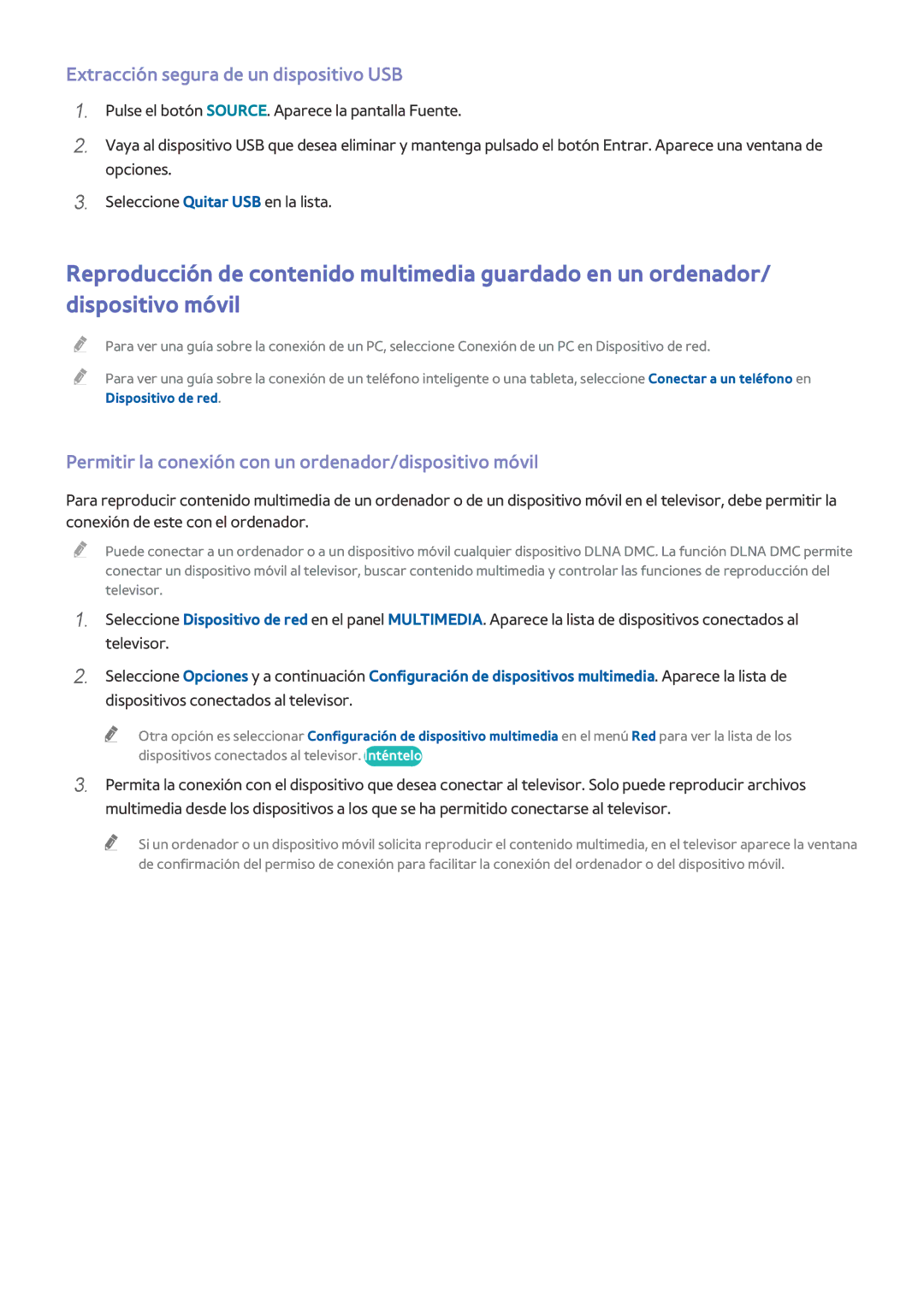 Samsung UE78HU8500LXXC Extracción segura de un dispositivo USB, Permitir la conexión con un ordenador/dispositivo móvil 