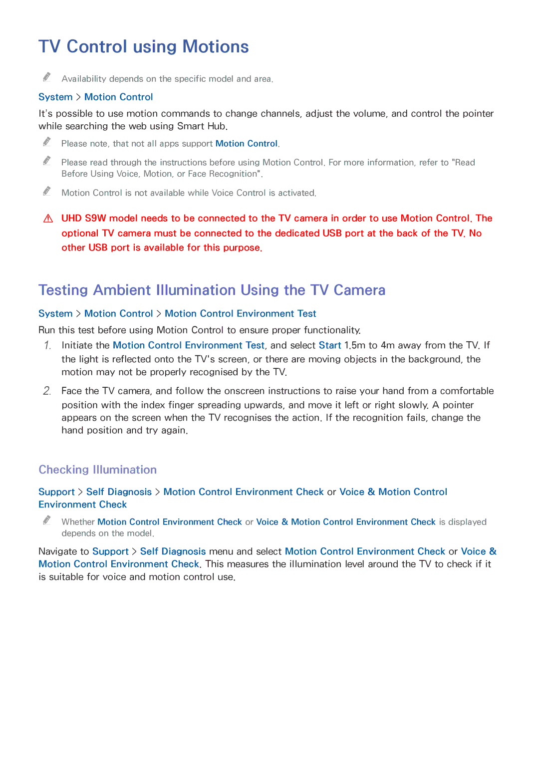 Samsung UE65HU8500LXZF TV Control using Motions, Testing Ambient Illumination Using the TV Camera, Checking Illumination 