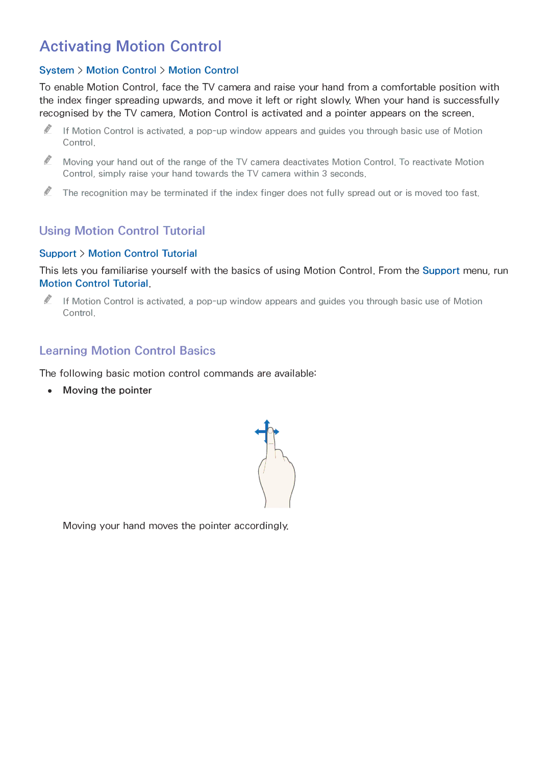 Samsung UE78HU8500LXZF manual Activating Motion Control, Using Motion Control Tutorial, Learning Motion Control Basics 