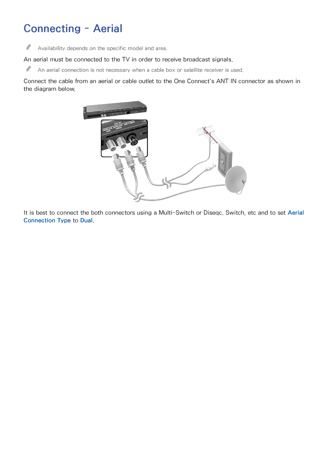 Samsung UE55HU8500LXZF, UE65HU8500LXXH, UE65HU8580QXZG, UE105S9WALXZG, UE55HU8500LXXC, UE55HU8505QXXE manual Connecting Aerial 