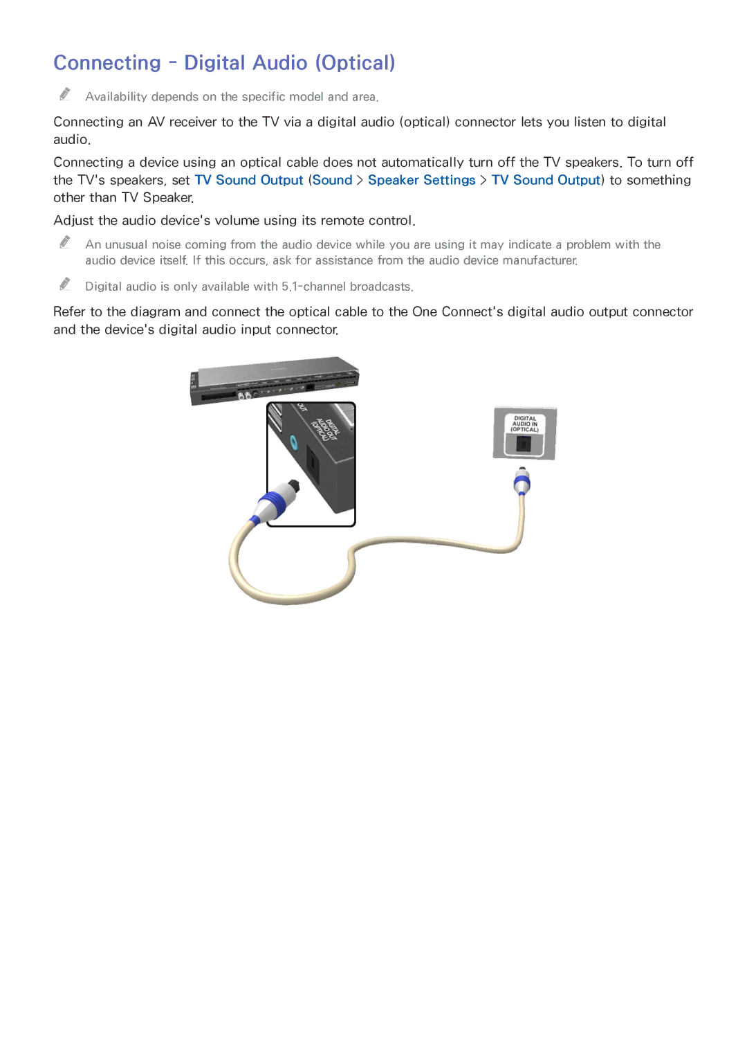 Samsung UA65HU9000LXMV, UE65HU8500LXXH, UE65HU8580QXZG, UE105S9WALXZG, UE55HU8500LXXC manual Connecting Digital Audio Optical 