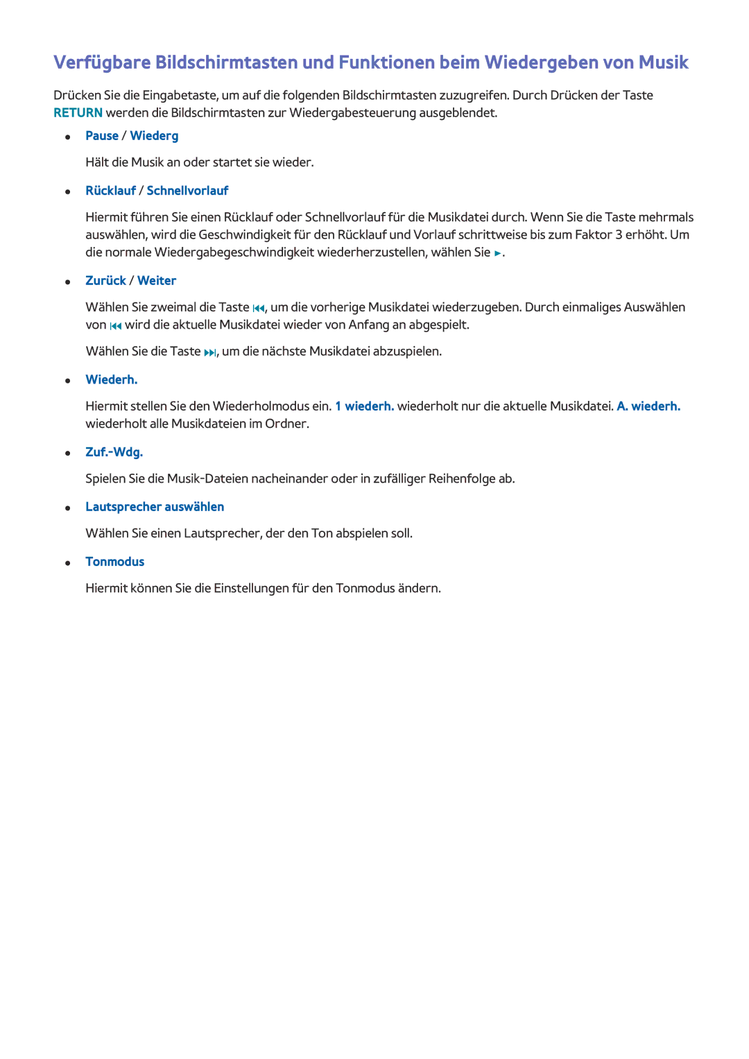 Samsung UE105S9WALXZG, UE65HU8500LXXH, UE65HU8580QXZG, UE55HU8500LXXC Wiederh, Zuf.-Wdg, Lautsprecher auswählen, Tonmodus 