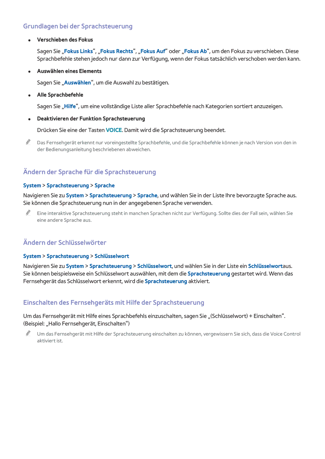 Samsung UE65HU8500LXTK manual Ändern der Schlüsselwörter, Einschalten des Fernsehgeräts mit Hilfe der Sprachsteuerung 