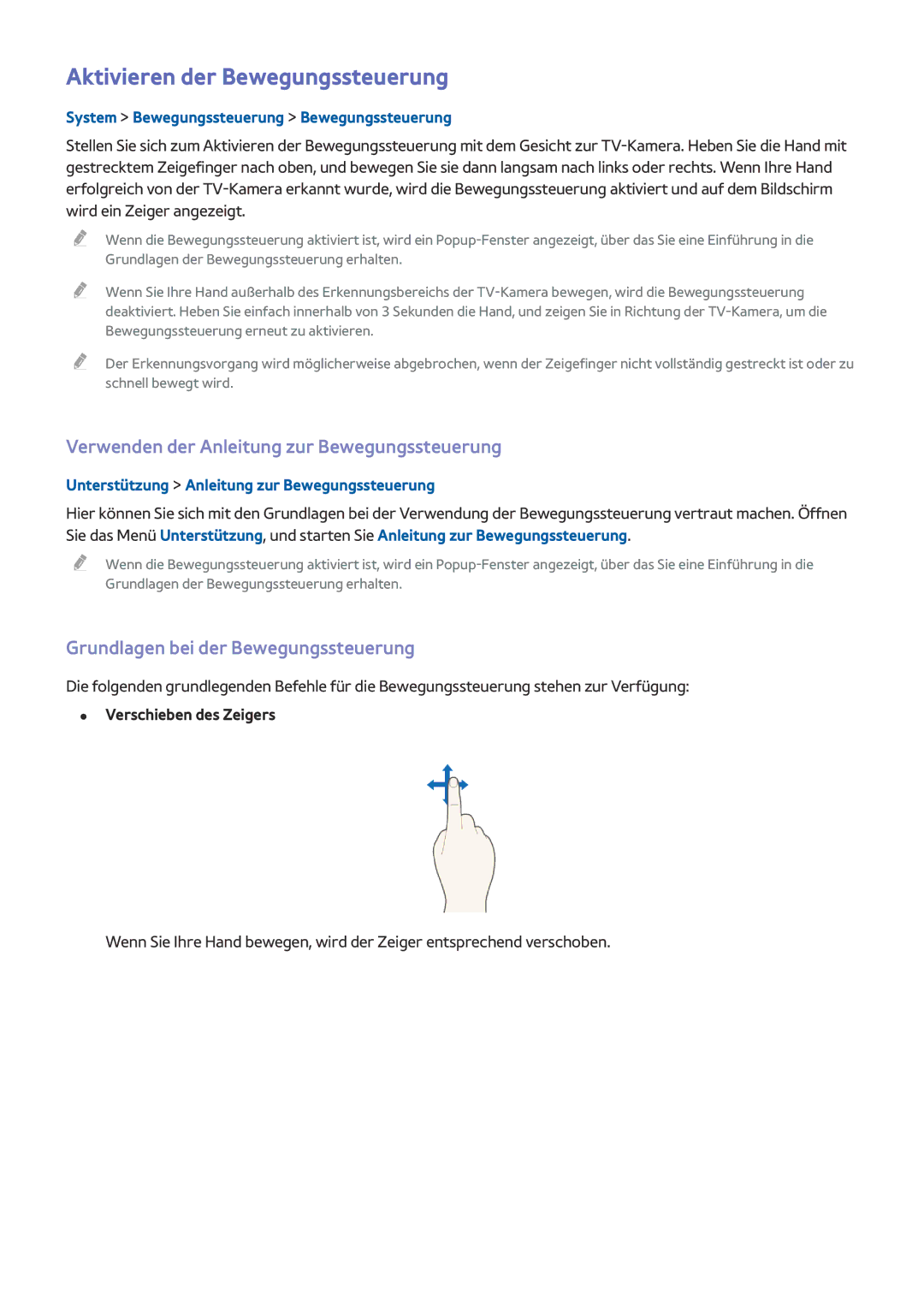 Samsung UE65HU8500TXXU, UE65HU8500LXXH Aktivieren der Bewegungssteuerung, Verwenden der Anleitung zur Bewegungssteuerung 