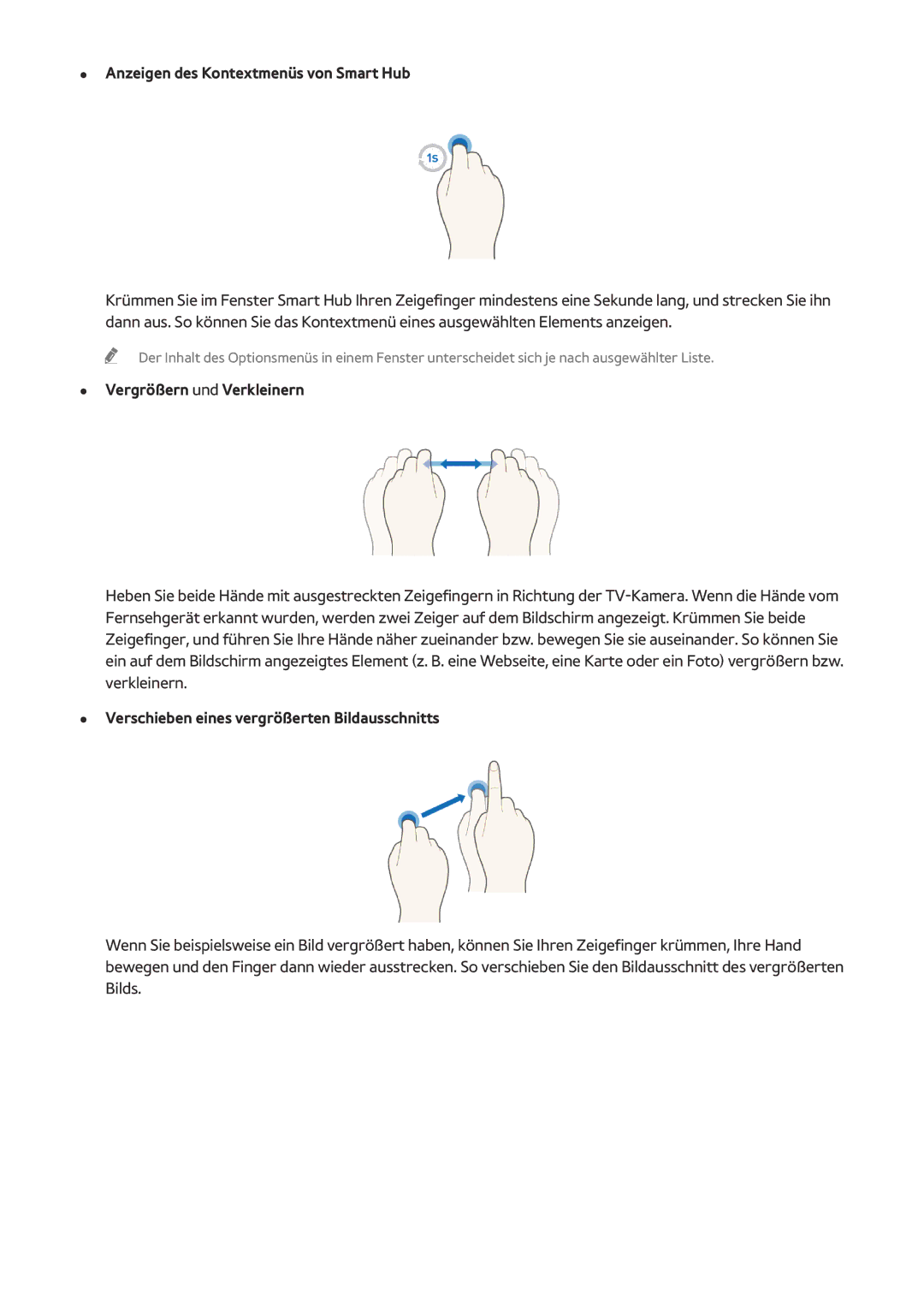 Samsung UE55HU8500LXZF, UE65HU8500LXXH, UE65HU8580QXZG Anzeigen des Kontextmenüs von Smart Hub, Vergrößern und Verkleinern 