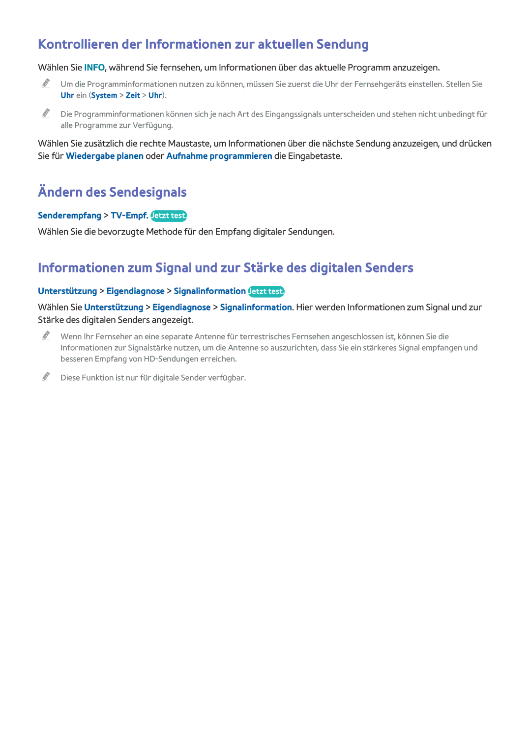 Samsung UE78HU8590VXZG, UE65HU8500LXXH manual Kontrollieren der Informationen zur aktuellen Sendung, Ändern des Sendesignals 