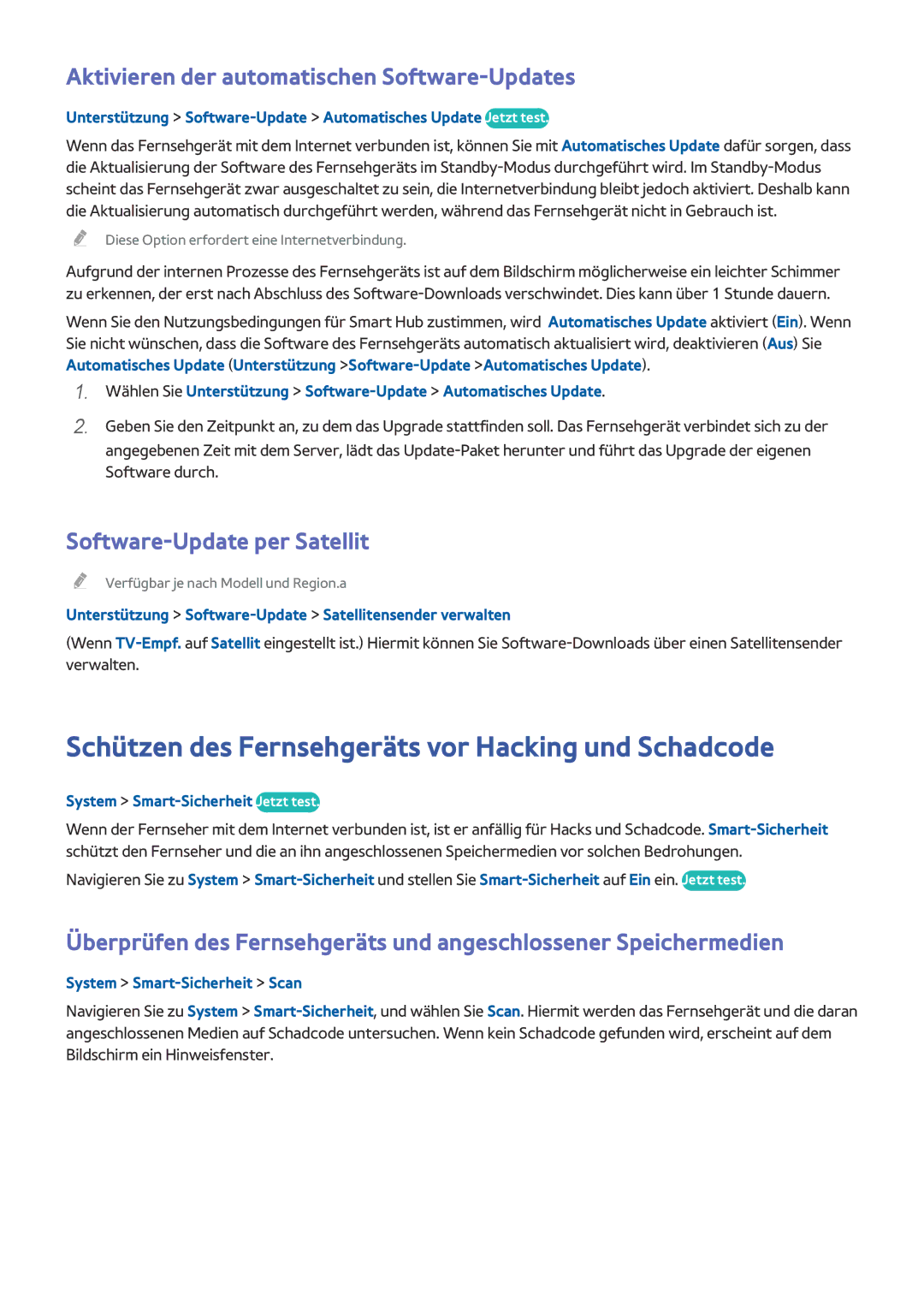 Samsung UE65HU8580QXZG Schützen des Fernsehgeräts vor Hacking und Schadcode, Aktivieren der automatischen Software-Updates 