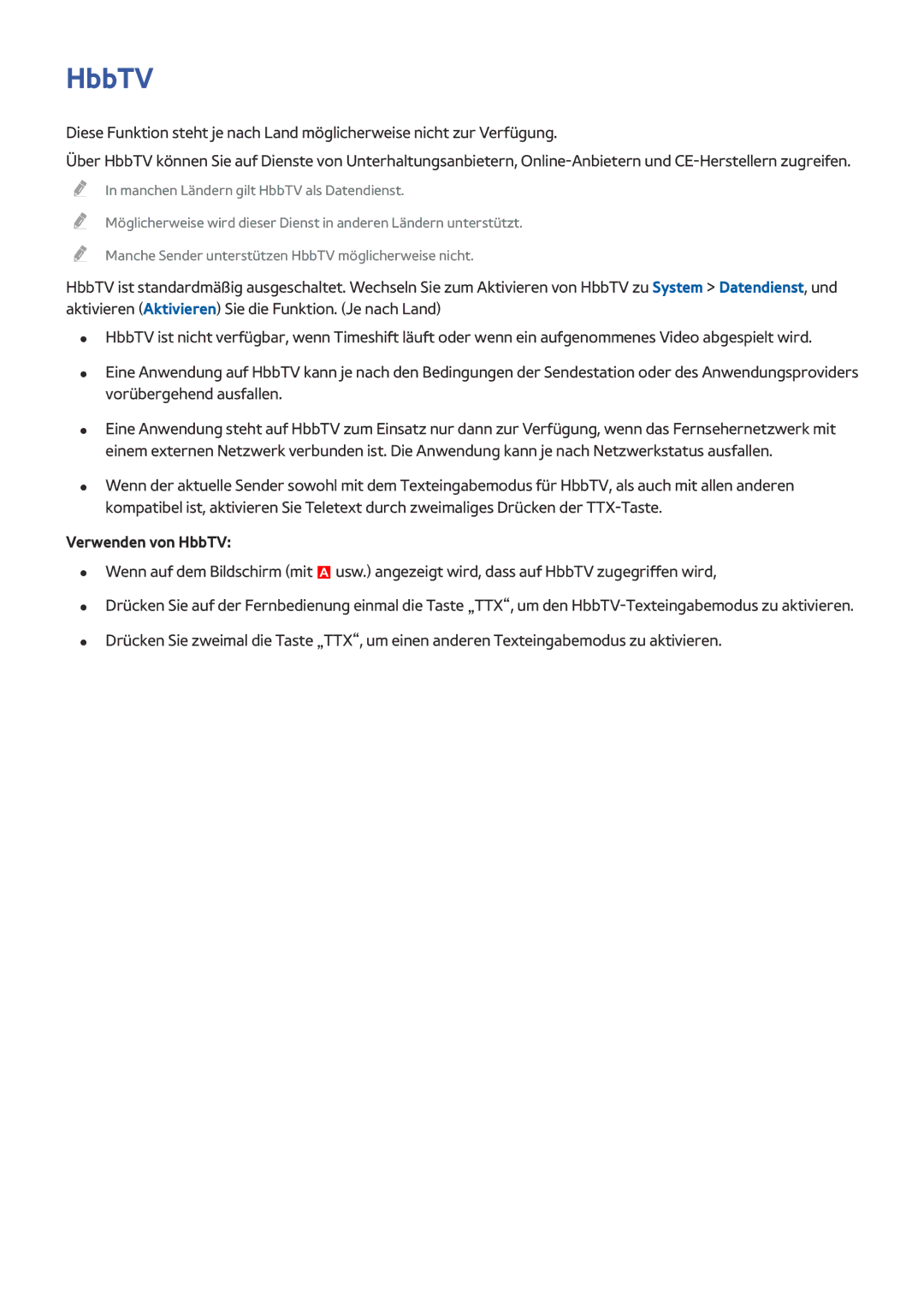 Samsung UE65HU8500LXXC, UE65HU8500LXXH, UE65HU8580QXZG, UE105S9WALXZG, UE55HU8500LXXC, UE55HU8505QXXE Verwenden von HbbTV 