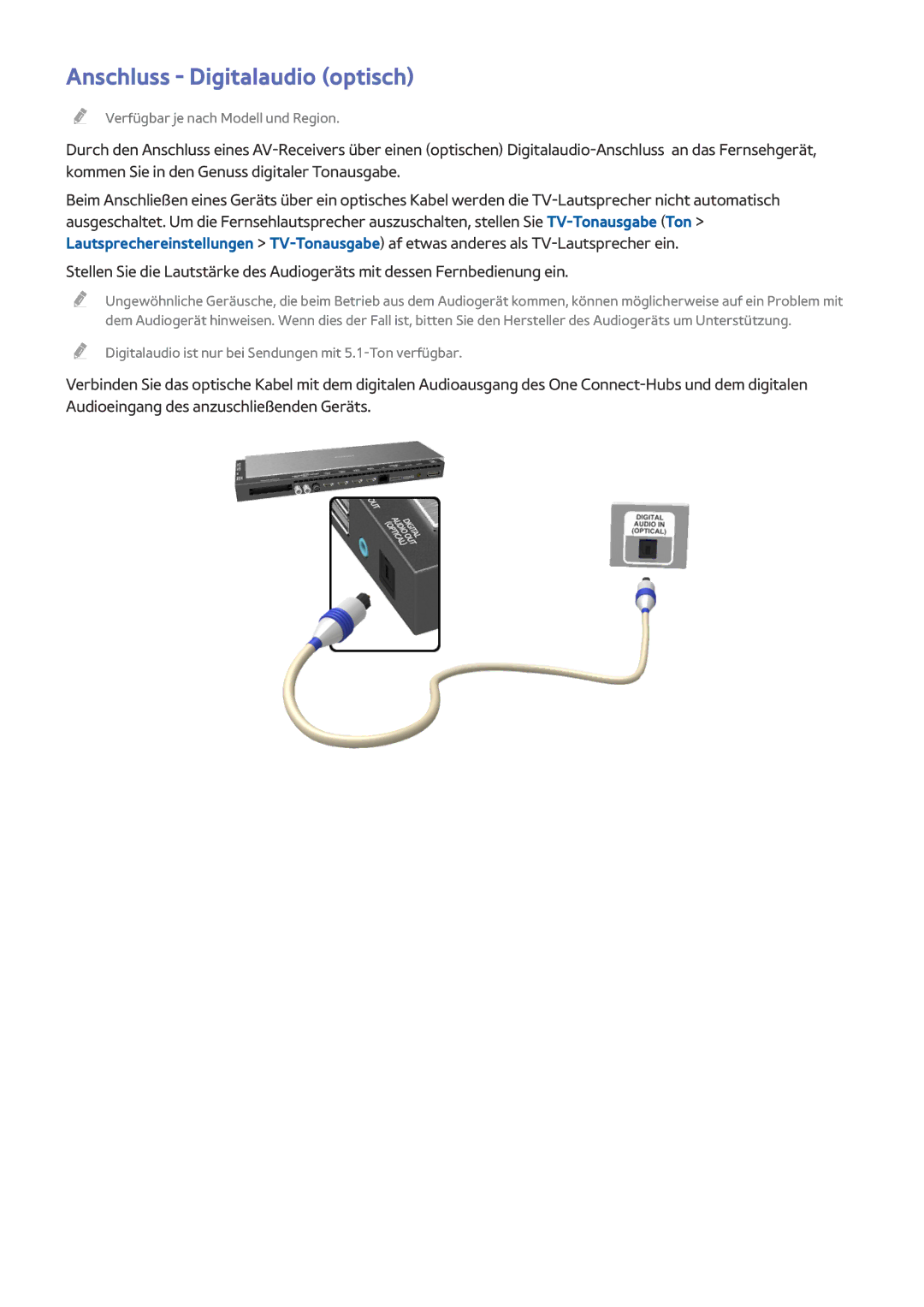 Samsung UE55HU8500LXTK, UE65HU8500LXXH, UE65HU8580QXZG, UE105S9WALXZG, UE55HU8500LXXC manual Anschluss Digitalaudio optisch 