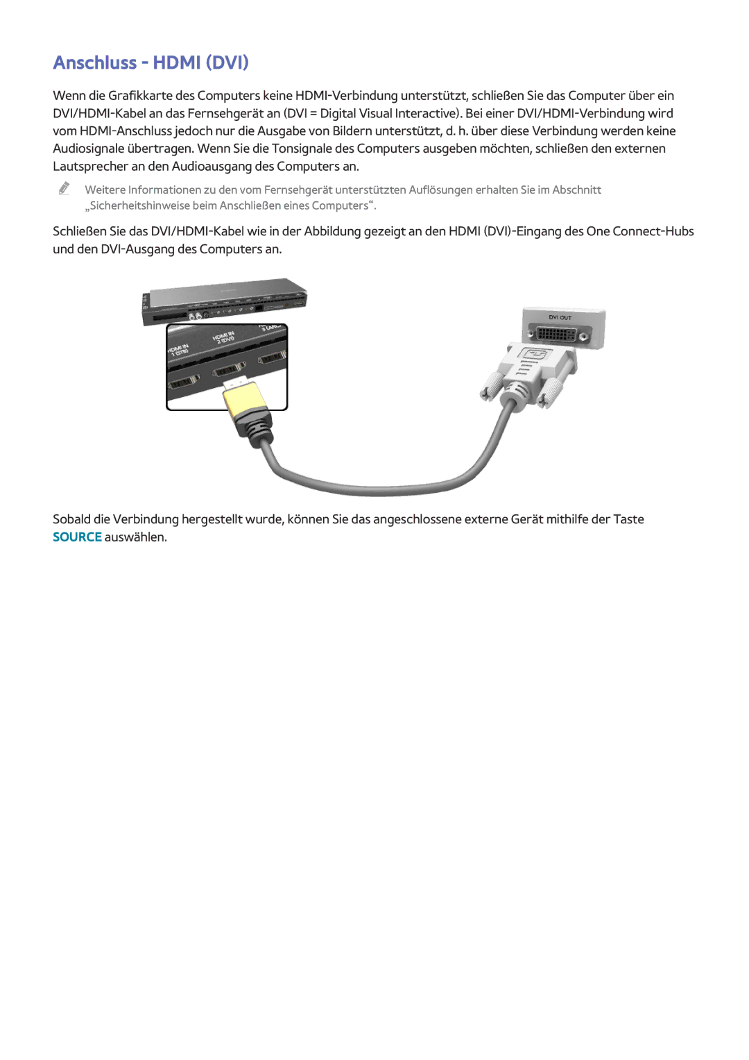 Samsung UE65HU8500LXXC, UE65HU8500LXXH, UE65HU8580QXZG, UE105S9WALXZG, UE55HU8500LXXC, UE55HU8505QXXE manual Anschluss Hdmi DVI 